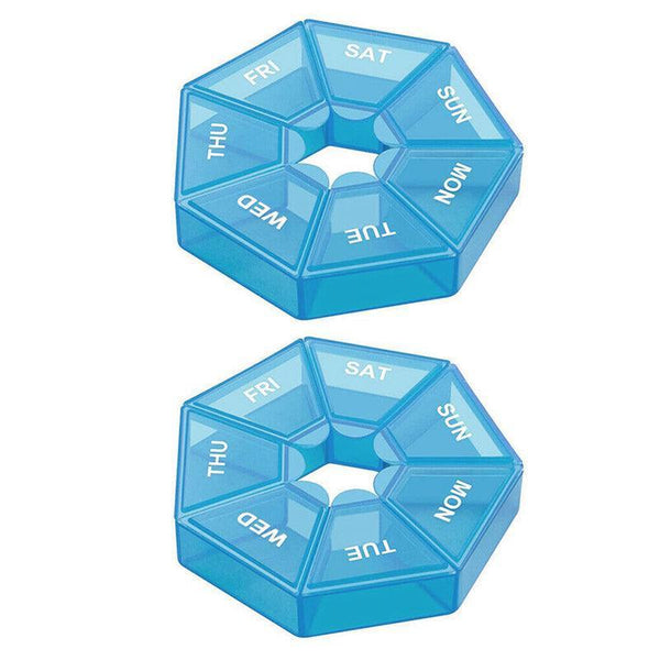 Weekly Pill Organiser 7 Day Medicine Box Tablet Case Dispenser 2 Pack Blue Pill Boxes