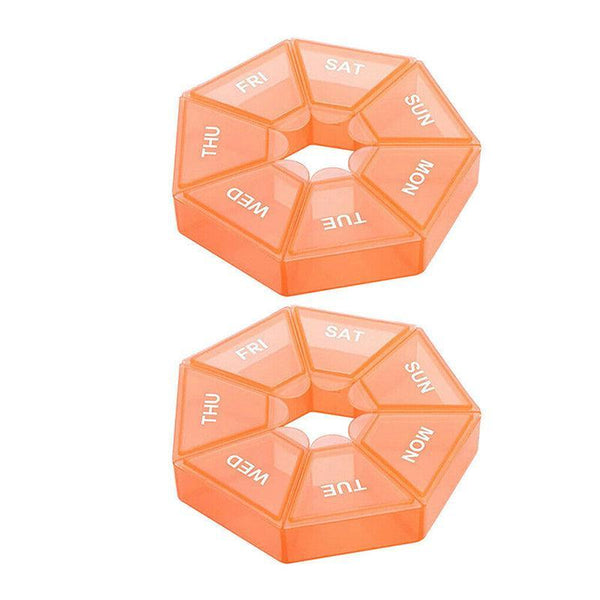 Weekly Pill Organiser 7 Day Medicine Box Tablet Case Dispenser 2 Pack Orange Pill Boxes