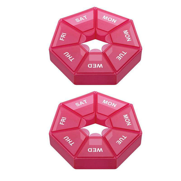Weekly Pill Organiser 7 Day Medicine Box Tablet Case Dispenser 2 Pack Red Pill Boxes