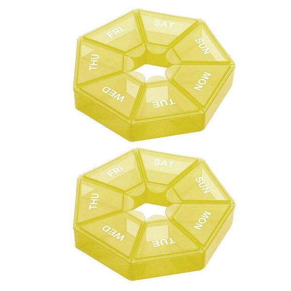 Weekly Pill Organiser 7 Day Medicine Box Tablet Case Dispenser 2 Pack Yellow Pill Boxes