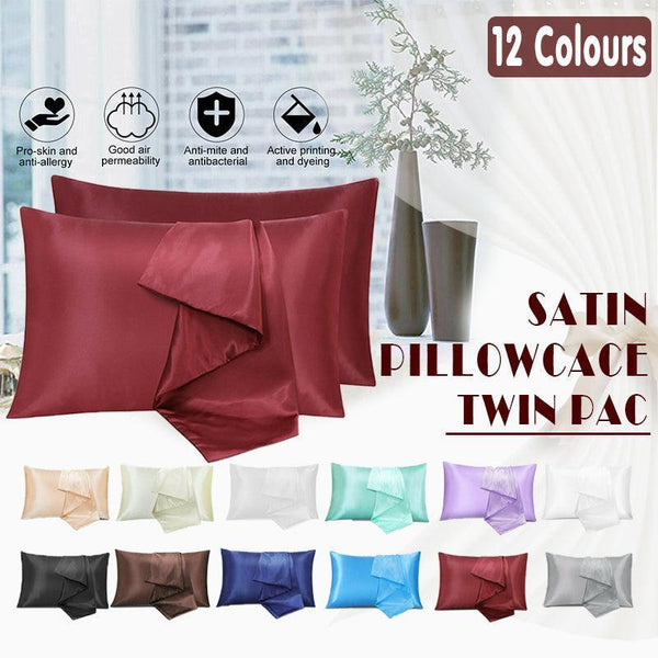 2 Pack Satin Pillowcases Luxury Soft Bedroom Home Decor Lake Blue Cushion Covers