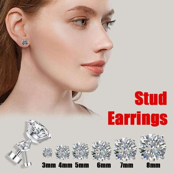 1 Pair Zirconia Surgical Steel Stud Crystal Piercing Jewellery 8Mm Earrings