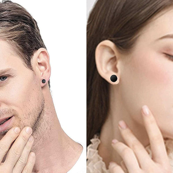 Pair Black Flat Round Barbell Plug Stud Stainless Steel Mens Gym 4 12Mm Earrings