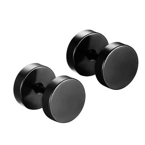Pair Black Flat Round Barbell Plug Stud Stainless Steel Mens Gym 4 12Mm Earrings