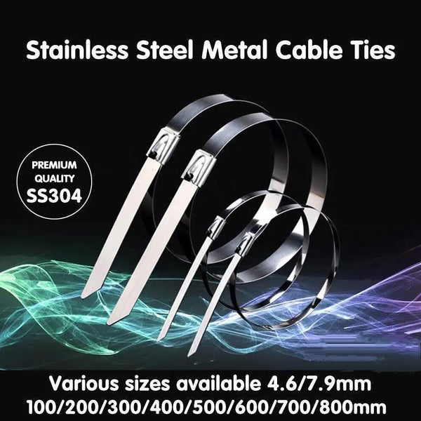 100X Stainless Steel Cable Ties Ss304 Marine Grade Zip Strap Locking Wrap 4.6X100mm Cable Ties & Organisers