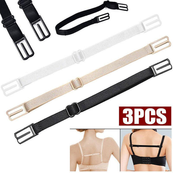 3Pcs Lady Nonslip Elastic Adjustable Band Bra Strap Holder Racer Back Clip White+Beige+Black Bra Accessories