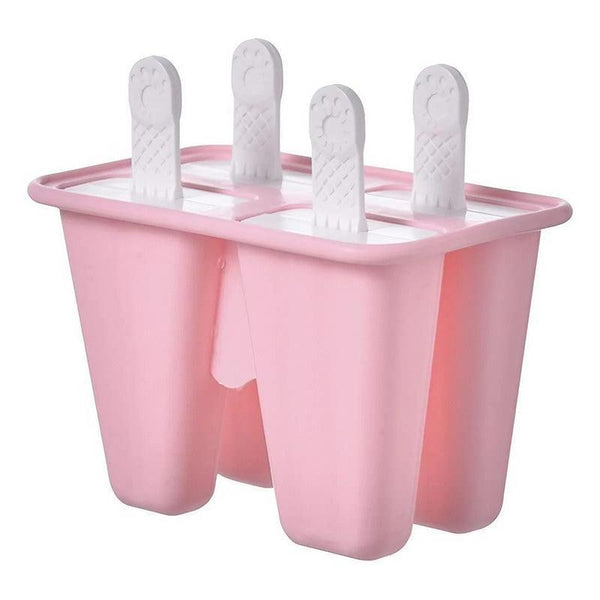 Silicone Ice Cream Mould Block Frozen Molds Icy Pole Jelly Popsicle Pink 4 Grid Ice Cubes Trays & Moulds