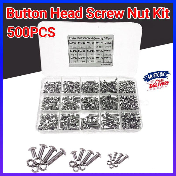 500X M3/M4/M5 Stainless Steel Hex Socket Button Head Bolts Screws Nuts Kit Screws & Bolts