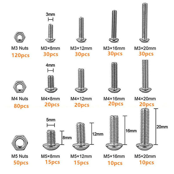500X M3/M4/M5 Stainless Steel Hex Socket Button Head Bolts Screws Nuts Kit Screws & Bolts