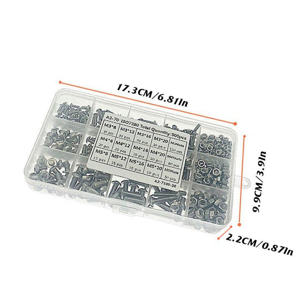 500X M3/M4/M5 Stainless Steel Hex Socket Button Head Bolts Screws Nuts Kit Screws & Bolts