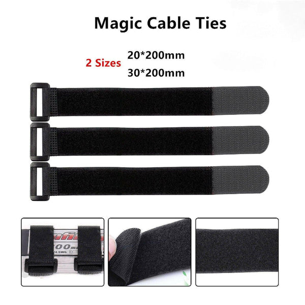 Magic Cable Ties Reusable Winder Coded Organiser Cords Hook Loop Black 20 X 300Mm 10Pcs Cable Ties & Organisers