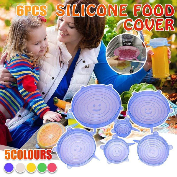 6Pcs Stretch Reusable Silicone Food Saver Cover Seal Insta Lids Bowl Wraps Green Food Covers