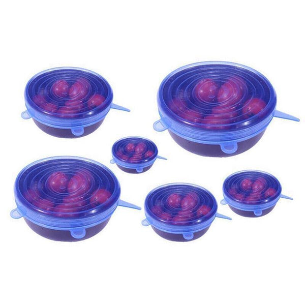 6Pcs Stretch Reusable Silicone Food Saver Cover Seal Insta Lids Bowl Wraps Green Food Covers