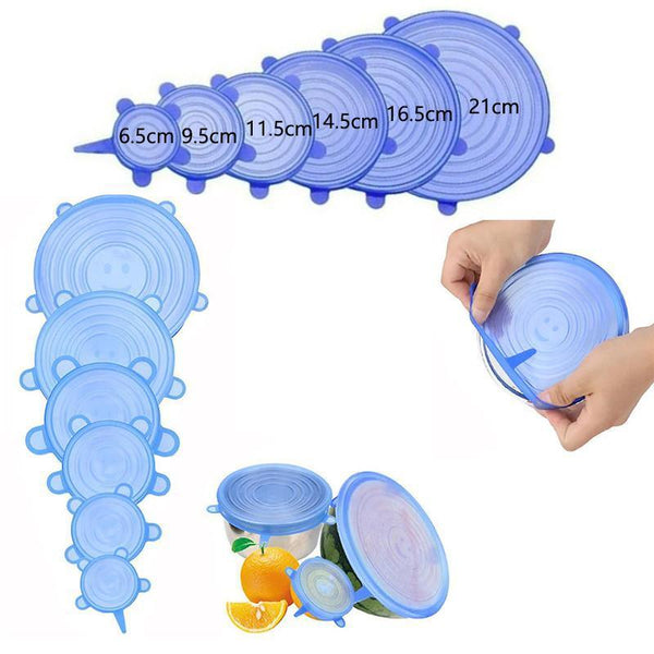 6Pcs Stretch Reusable Silicone Food Saver Cover Seal Insta Lids Bowl Wraps Green Food Covers