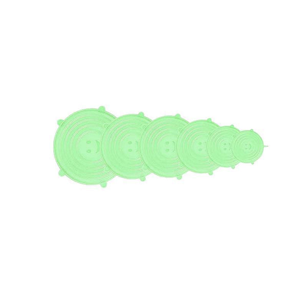 6Pcs Stretch Reusable Silicone Food Saver Cover Seal Insta Lids Bowl Wraps Green Food Covers