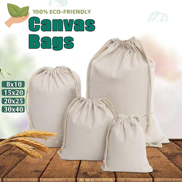 10X Canvas Cotton Drawstring Bags Linen Calico Tote Gift Storage Pouches 25X35cm Gift Bags