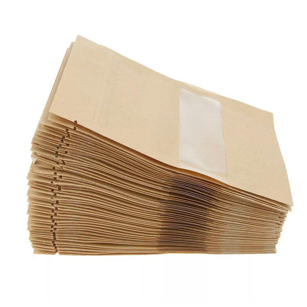10X 12*20+4Cm Stand Up Bag Kraft Paper Seal Packaging Window Zip Lock Pouch Pcs Food Storage Bags