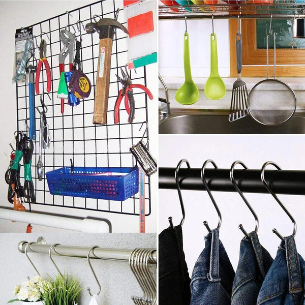 12Cm Stainless Steel Shape Hooks Kitchen Hanger Rack Clothes Hanging Plant Holders 20Pcs Hooks & Hangers