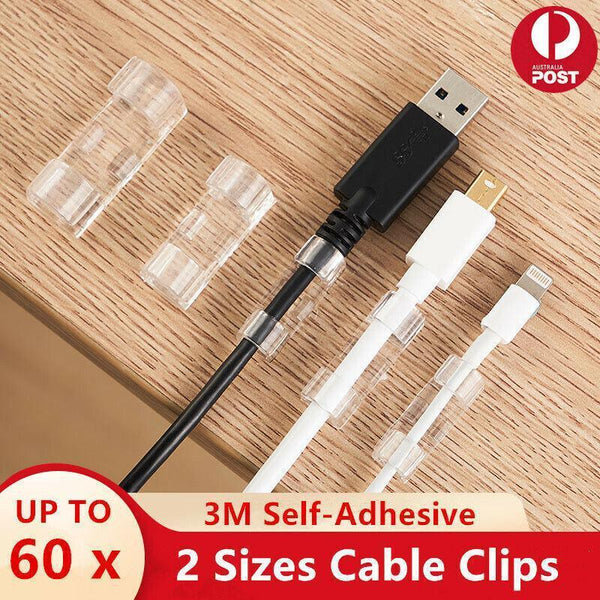 20Pcs Cable Clips Management Holder Cord Wire Line Organizer Self Adhesive Size Transparent X Cable Cleats Clamps & Ties