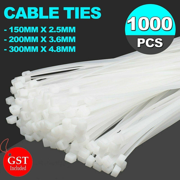 250 1000X Cable Ties Zip Nylon Uv Stabilised Bulk White Clear 4*150Mm 500 Pcs Cable Ties & Organisers