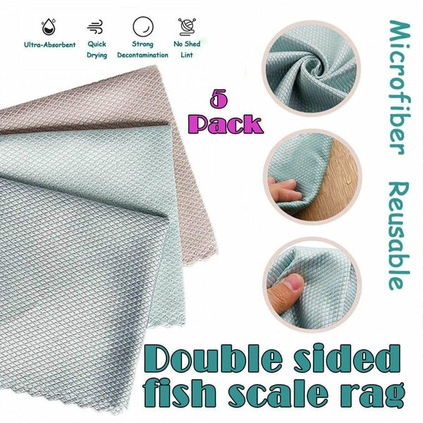5X Fish Scale Microfiber Cleaning Cloth Dish Washing Glass Wipe Reusable Kitchen Other Kitchen Gadgets