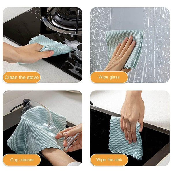 5X Fish Scale Microfiber Cleaning Cloth Dish Washing Glass Wipe Reusable Kitchen Other Kitchen Gadgets
