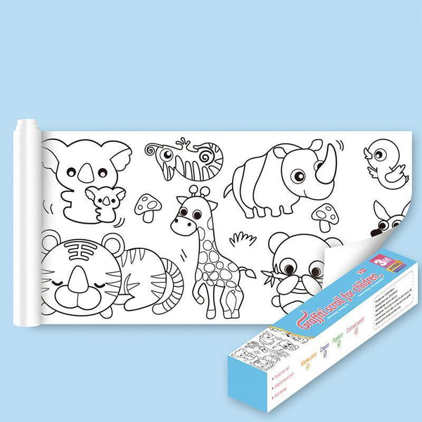 3M Diy Colouring Paper Roll With 12 Pencils Cartoon Doodle Set Animal World (With 12Pcs Colored Pencils) Kids Craft Kits