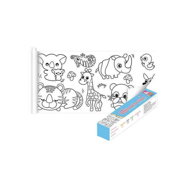 3M Diy Colouring Paper Roll With 12 Pencils Cartoon Doodle Set Animal World (With 12Pcs Colored Pencils) Kids Craft Kits