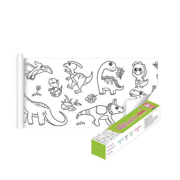 3M Diy Colouring Paper Roll With 12 Pencils Cartoon Doodle Set Dinosaur Land(With 12Pcs Colored Other Painting Accessories