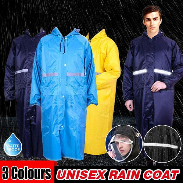 Unisex Waterproof Raincoat Xl Size Lightweight Hooded Long Work Outdoor Overcoat Blue Raincoats