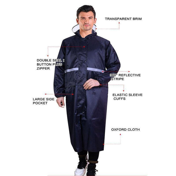 Unisex Waterproof Raincoat Xl Size Lightweight Hooded Long Work Outdoor Overcoat Blue Raincoats