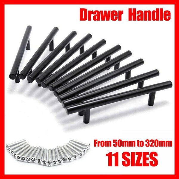 1Pcs Black Kitchen Cabinet Door Handles Matte Stainless Steel Drawer Pull T Bar 100Mm/64Mm Cabinet Knobs