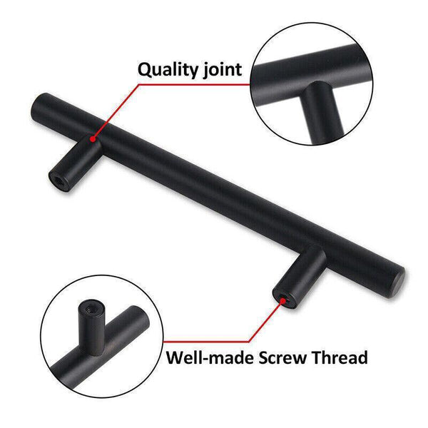 1Pcs Black Kitchen Cabinet Door Handles Matte Stainless Steel Drawer Pull T Bar 100Mm/64Mm Cabinet Knobs