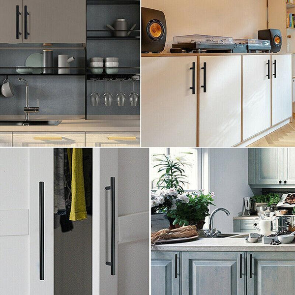 1Pcs Black Kitchen Cabinet Door Handles Matte Stainless Steel Drawer Pull T Bar 100Mm/64Mm Cabinet Knobs