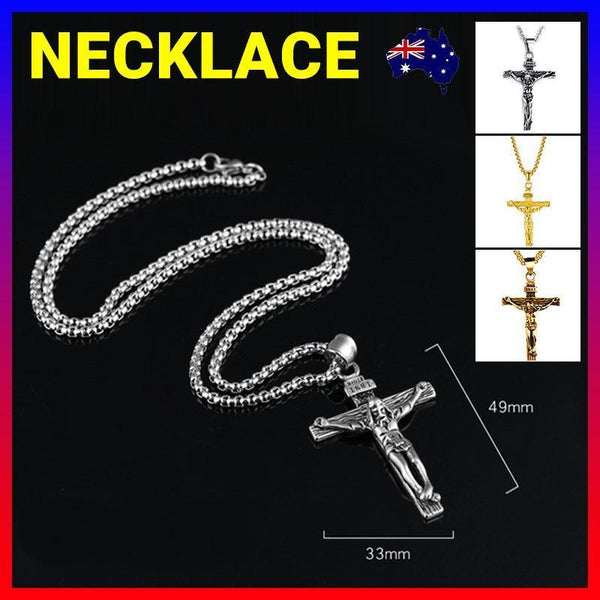 Men Stainless Steel Gold Silver Black Jesus Crucifix Pendant Chain Necklace Only Necklaces & Pendants