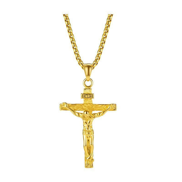 Men Stainless Steel Gold Silver Black Jesus Crucifix Pendant Chain Necklace Only Necklaces & Pendants
