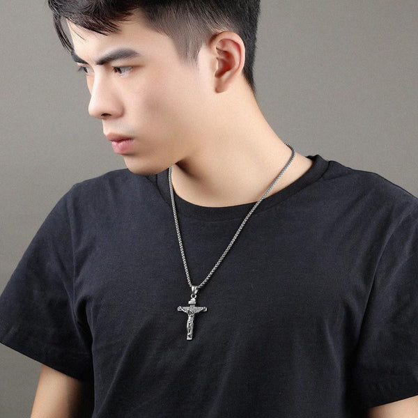 Men Stainless Steel Gold Silver Black Jesus Crucifix Pendant Chain Necklace Only Necklaces & Pendants