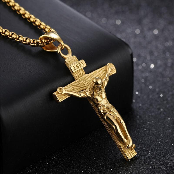 Men Stainless Steel Gold Silver Black Jesus Crucifix Pendant Chain Necklace Only Necklaces & Pendants