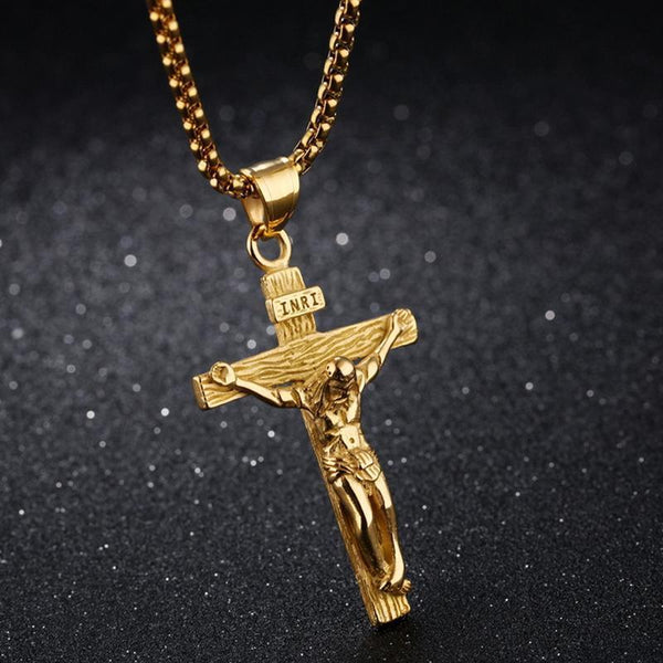 Men Stainless Steel Gold Silver Black Jesus Crucifix Pendant Chain Necklace Only Necklaces & Pendants