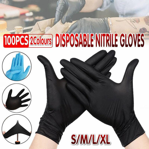 Thick Black Nitrile Gloves Industrial Mechanic Tattoo Tradie Rubber Protection Medium Protective Gloves