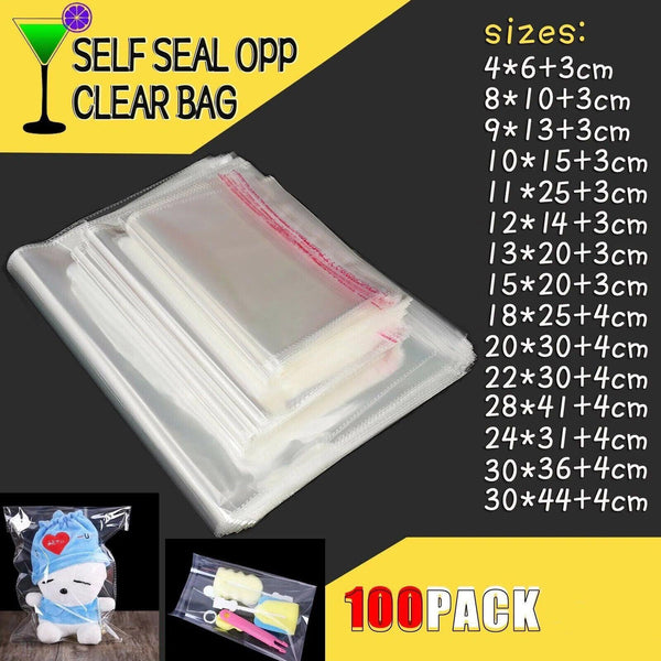 Multi Size Clear Self Seal Cellophane Bags Bulk Adhesive Opp 13 X 17 + Food Storage Bags