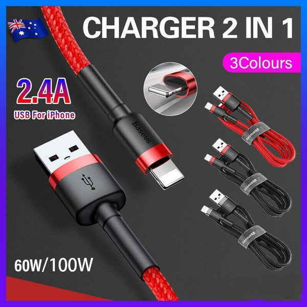 Baseus Usb Charging Cable Data Charger Cord For Iphone 13 12 11 Xs Xr 8 7 Ipad 1Pc 1M Red+ Cables & Adapters