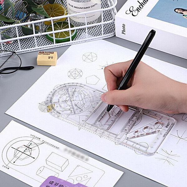 Multifunctional Geometric Ruler Student Mathematics Drawing Tools School Office Blue Primary Sewing Rulers