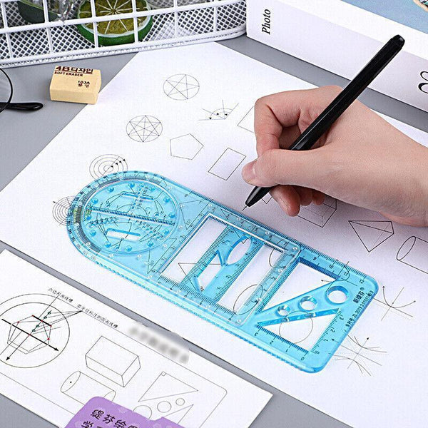 Multifunctional Geometric Ruler Student Mathematics Drawing Tools School Office Blue Primary Sewing Rulers