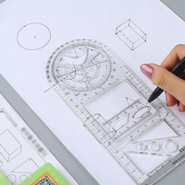 Multifunctional Geometric Ruler Student Mathematics Drawing Tools School Office Blue Primary Sewing Rulers