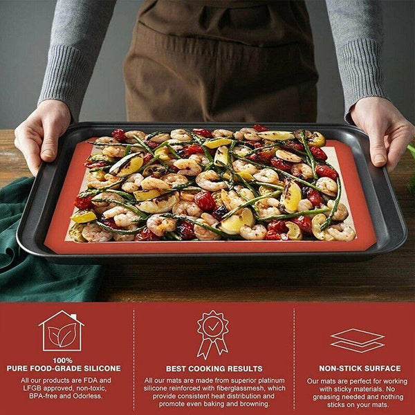 Silicone Baking Mat Non Stick Reusable Sheet Red 2Pcs (6040Cm) Baking Trays