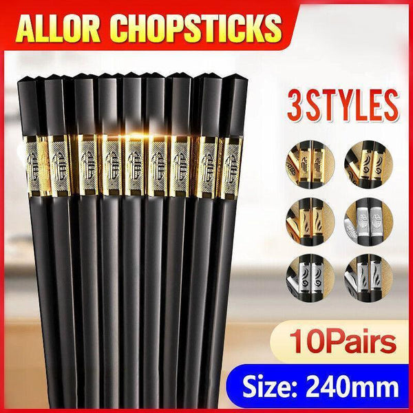10Pairs Premium Fiberglass Reusable Dishwasher Safe Golden 1 Chopsticks