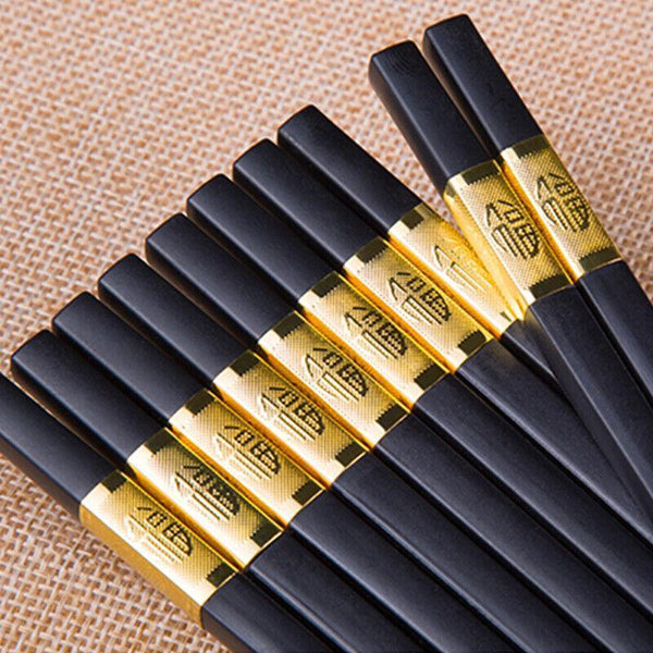 10Pairs Premium Fiberglass Reusable Dishwasher Safe Golden 1 Chopsticks