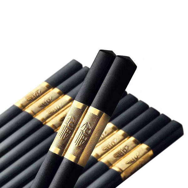 10Pairs Premium Fiberglass Reusable Dishwasher Safe Golden 1 Chopsticks