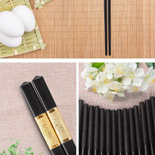 10Pairs Premium Fiberglass Reusable Dishwasher Safe Silver 3 Chopsticks